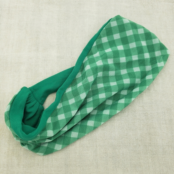 LULULEMON - Reversible Headband Green Head Wrap White Green Plaid Head Band - Picture 3 of 3
